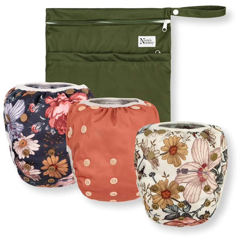 Nora's Nursery Reusable Swim Diapers and Wet Bag - One Size Fully Adjustable - Harlow Swim 3 Pack with Wet Bag - Image 1